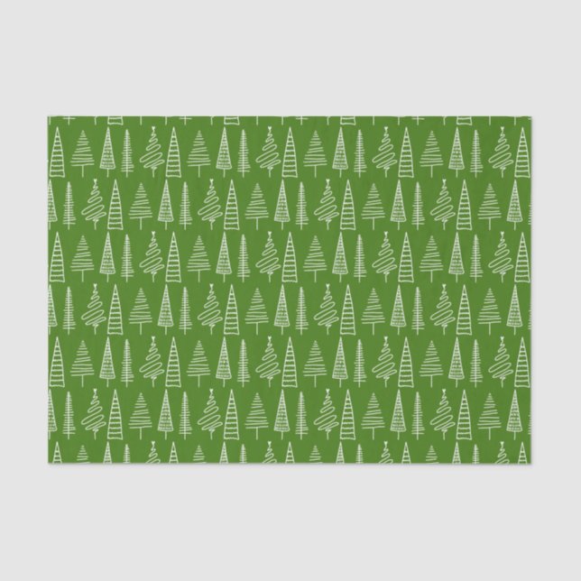 Winter Holiday Christmas Tree Line Pattern Green Tissue Paper (Front)