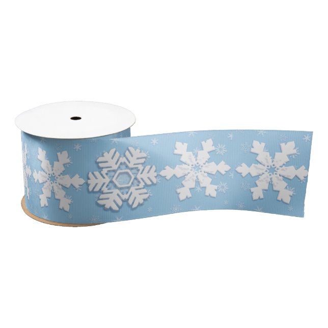 Winter Holiday Christmas White Snowflake Pattern Satin Ribbon (Spool)