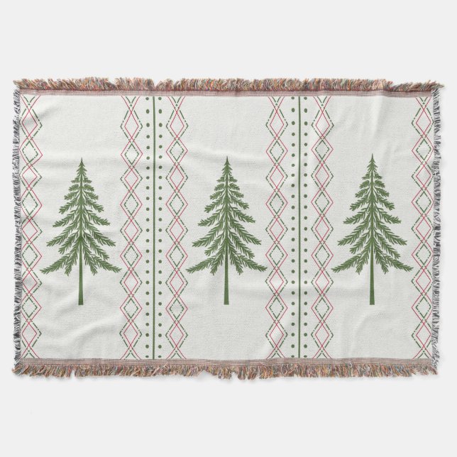 Winter Holiday Cosy Cabin Pine Tree Throw Blanket (Front)
