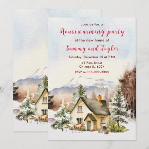 Winter Holiday Cottage Housewarming Party Invitation