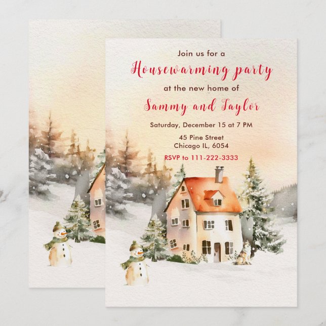 Winter Holiday Cottage Housewarming Party Invitation (Front/Back)