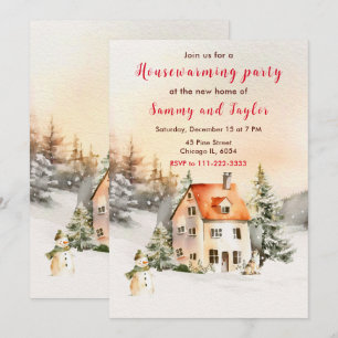Winter Holiday Cottage Housewarming Party Invitation