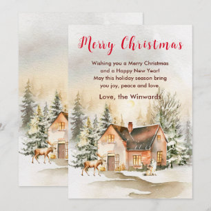 Winter Holiday Cottage Merry Christmas Card
