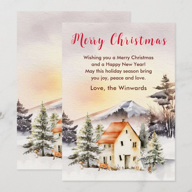 Winter Holiday Cottage Merry Christmas Card (Front/Back)