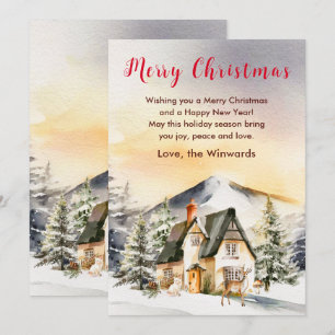 Winter Holiday Cottage Merry Christmas Card