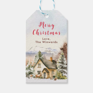 Winter Holiday Cottage Merry Christmas Gift Tags