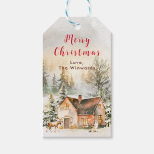 Winter Holiday Cottage Merry Christmas Gift Tags