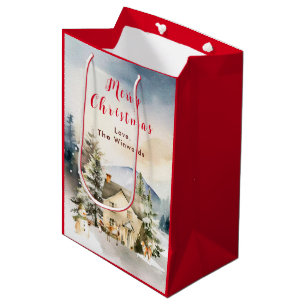 Winter Holiday Cottage Merry Christmas Medium Gift Bag
