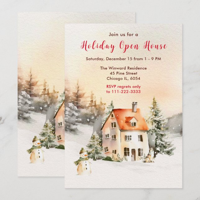 Winter Holiday Cottage Open House Invitation (Front/Back)