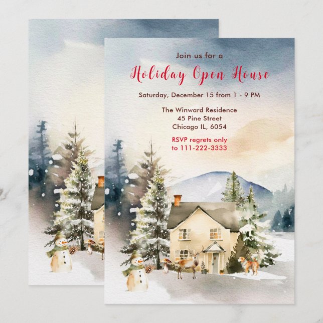 Winter Holiday Cottage Open House Invitation (Front/Back)