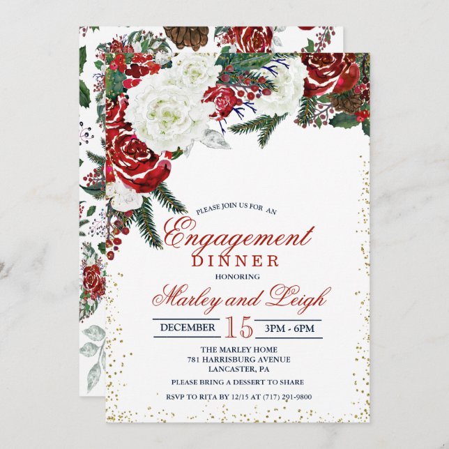 Winter Holiday Engagement Dinner Invitation (Front/Back)