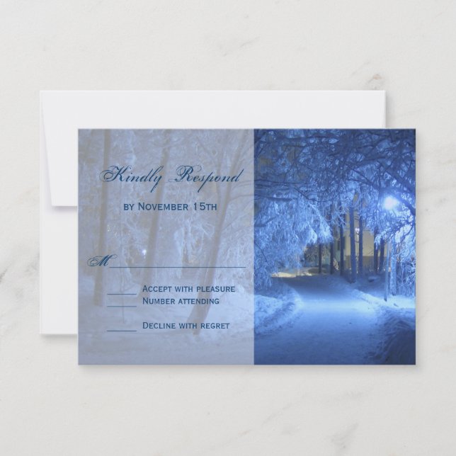 Winter Holiday Evening Snow Wedding RSVP Cards (Front)
