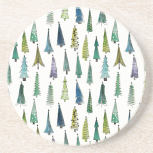 Winter Holiday Evergreen Trees Coaster