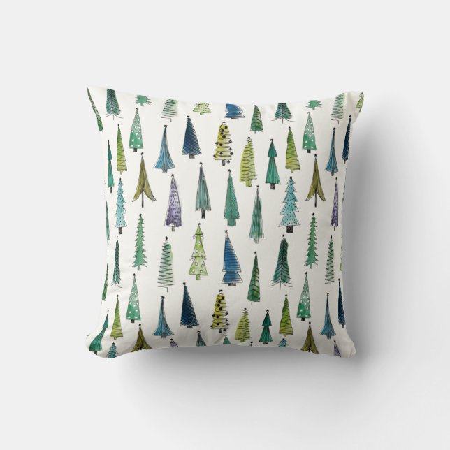 Winter Holiday Evergreen Trees Cushion (Front)