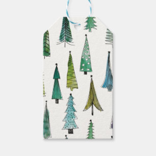 Winter Holiday Evergreen Trees Gift Tags