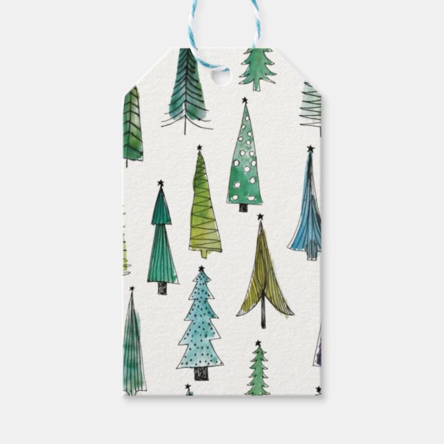 Winter Holiday Evergreen Trees Gift Tags (Front)