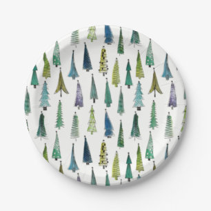 Winter Holiday Evergreen Trees Paper Plate