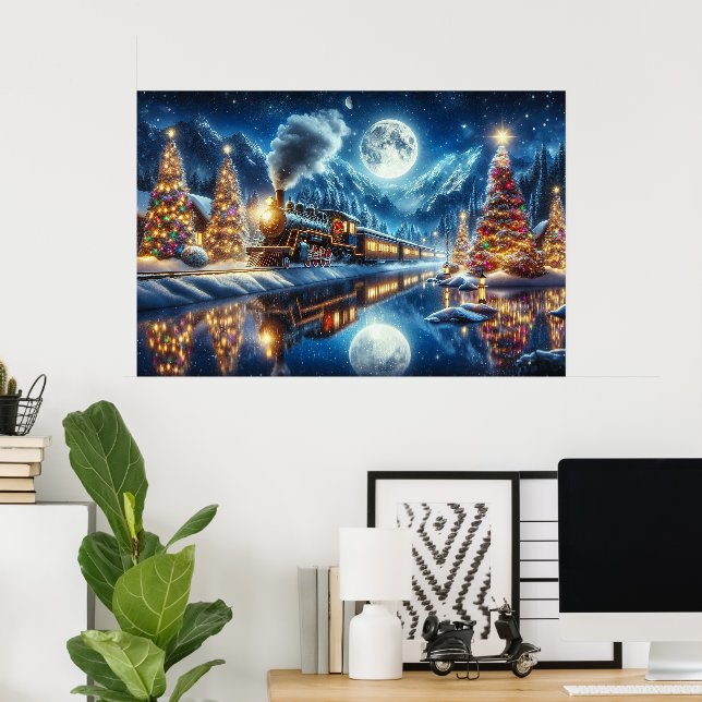 Winter Holiday Express Train Painting Poster (Home Office)