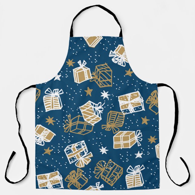 Winter Holiday Gift Boxes Pattern Apron (Front)