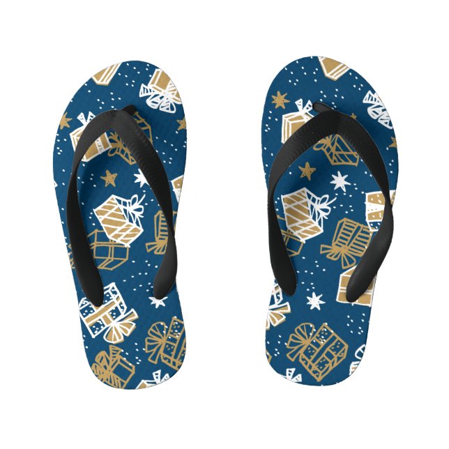 Winter Holiday Gift Boxes Pattern Kid's Flip Flops (Footbed)
