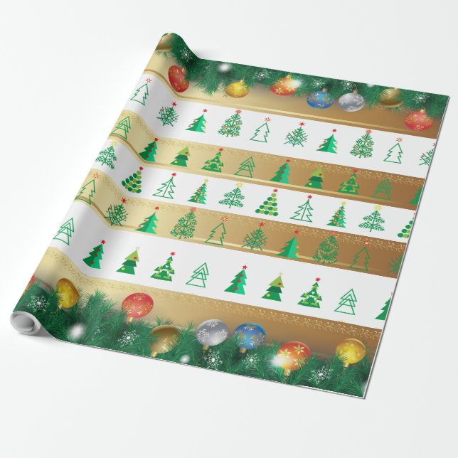 Winter Holiday Gifts Decoration Christmas Fir Tree Wrapping Paper (Unrolled)