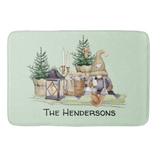 Winter Holiday Gnome Rustic Cabin Bath Mat