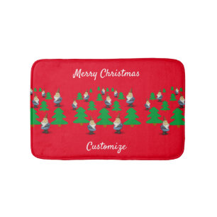 Winter Holiday Gnomes Christmas Trees Thunder_Cove Bath Mat