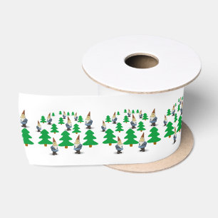 Winter Holiday Gnomes Christmas Trees Thunder_Cove Satin Ribbon