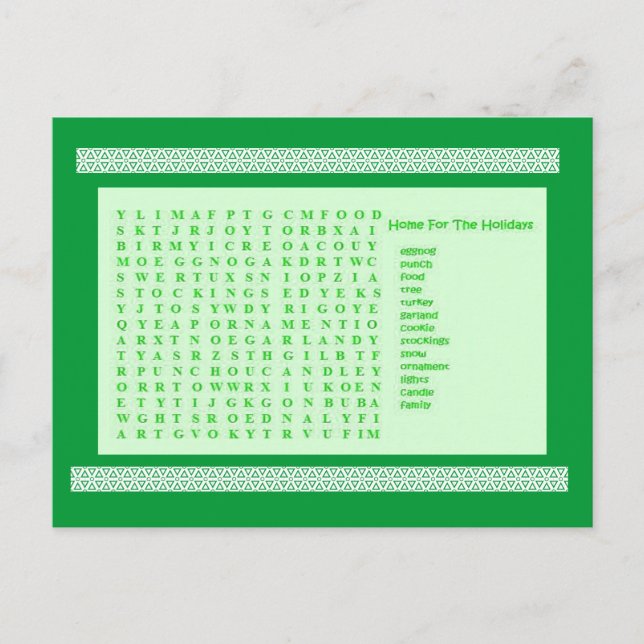 Winter Holiday Green Puzzle Postcard (Front)