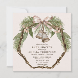 Winter Holiday Greenery   Boho Baby Shower Invitation