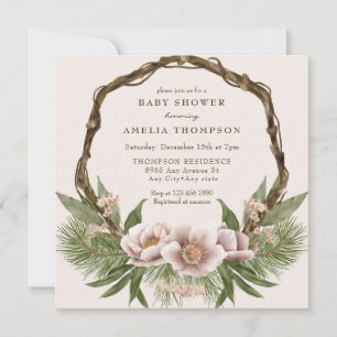 Winter Holiday Greenery   Boho Baby Shower Invitation