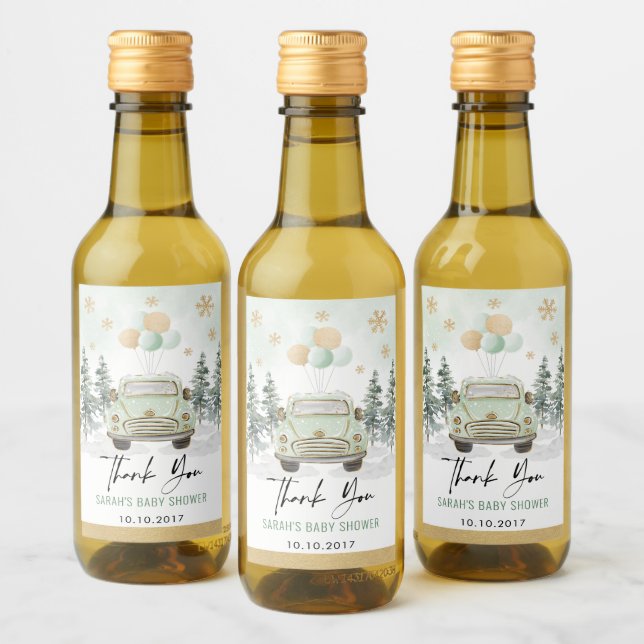 Winter Holiday Greenery Gold Drive Thru Shower Wine Label (Bottles)