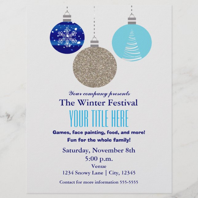 Winter Holiday Hanging Ornament Event Flyer Poster (Front)