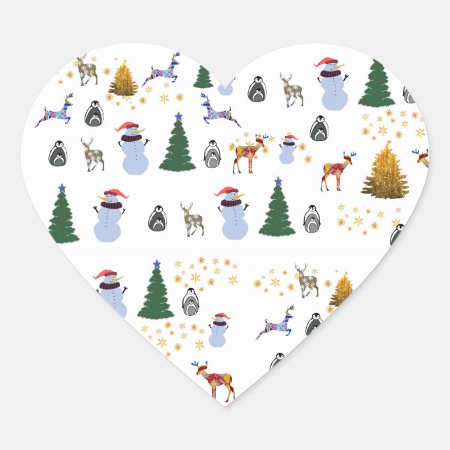 Winter Holiday Heart Stickers, Glossy Heart Sticker (Front)