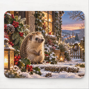 Winter Holiday Hedgehog Design Mouse Mat