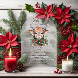 Winter Holiday Highland Holy Cow Baby Shower Acrylic Invitations
