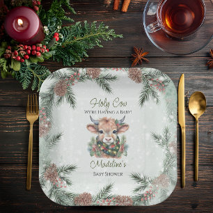 Winter Holiday Highland Holy Cow Baby Shower Paper Plate