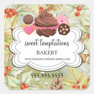 Winter Holiday Holly Assorted Desserts Bakery Square Sticker