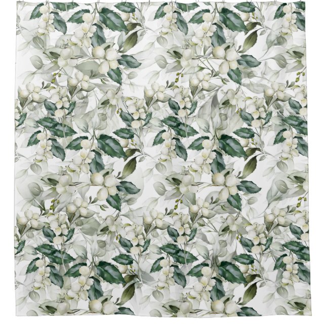 Winter holiday holly branches green pattern  shower curtain (Front)