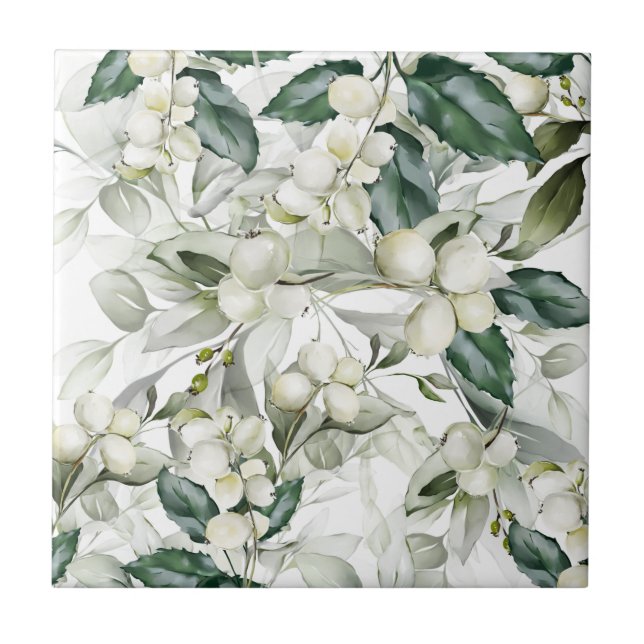 Winter holiday holly branches green pattern  tile (Front)