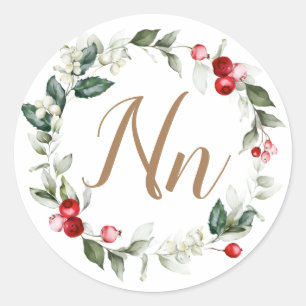 Winter holiday holly RED BERRY branches Classic Round Sticker