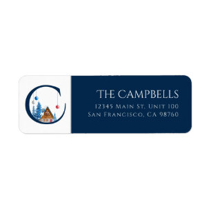Winter Holiday Letter C Monogram Address Label