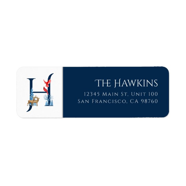 Winter Holiday | Letter H Monogram Address Label (Front)