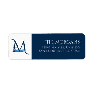 Winter Holiday Letter M Monogram Address Label