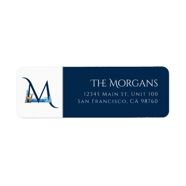 Winter Holiday | Letter M Monogram Address Label (Front)
