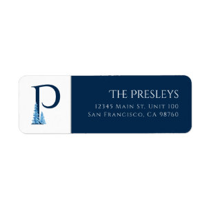 Winter Holiday Letter P Monogram Address Label