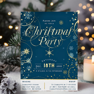 Winter Holiday Navy Blue Snowflake Christmas Party