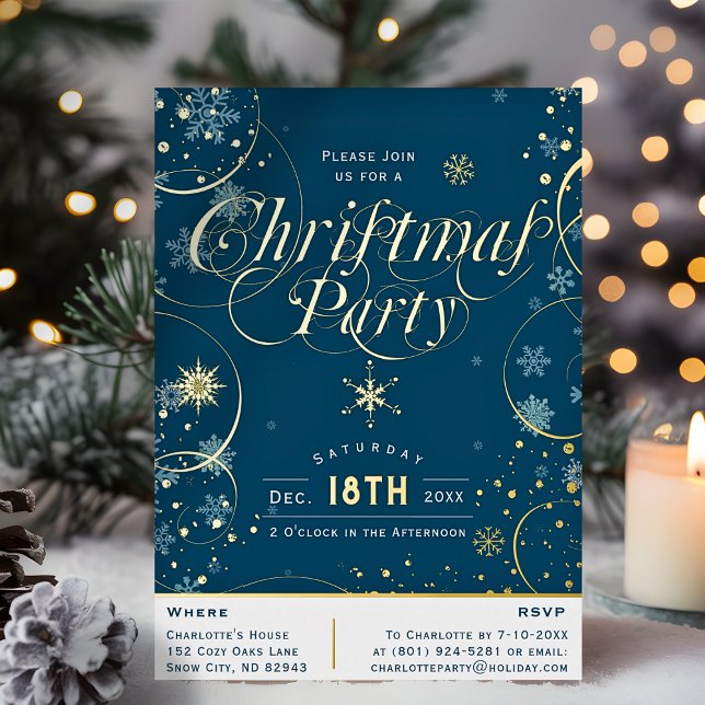 Winter Holiday Navy Blue Snowflake Christmas Party (Creator Uploaded)