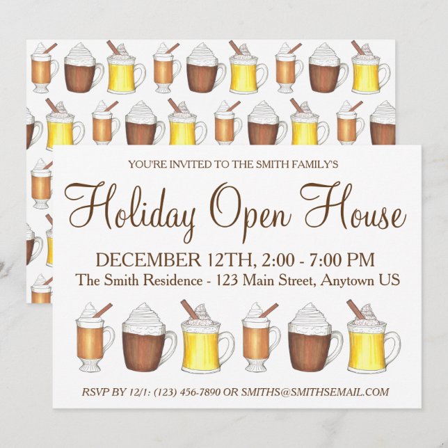 Winter Holiday Open House Hot Cocoa Rum Egg Nog Invitation (Front/Back)