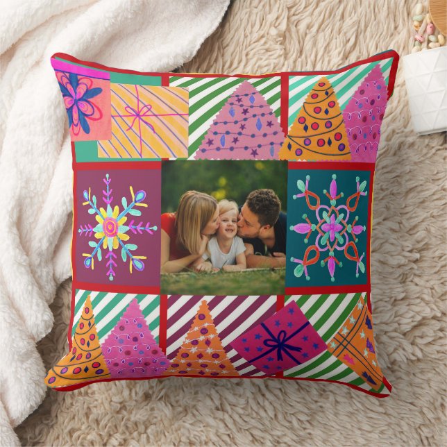 Winter Holiday Patchwork Photo Cushion (Blanket)